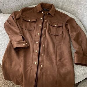 Suede Longline Button up Jacket